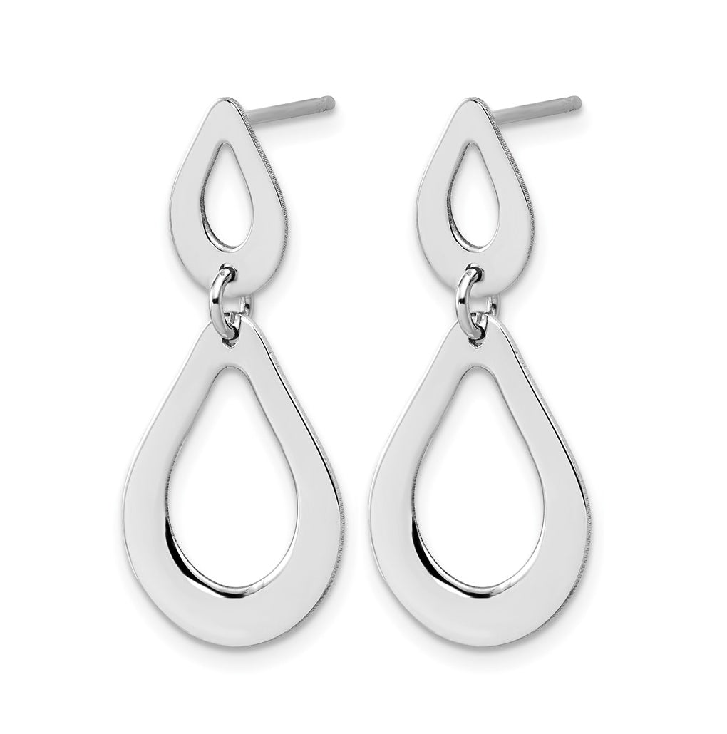 Sterling Silver RH-plated Polished Teardrop Dangle Post Earrings