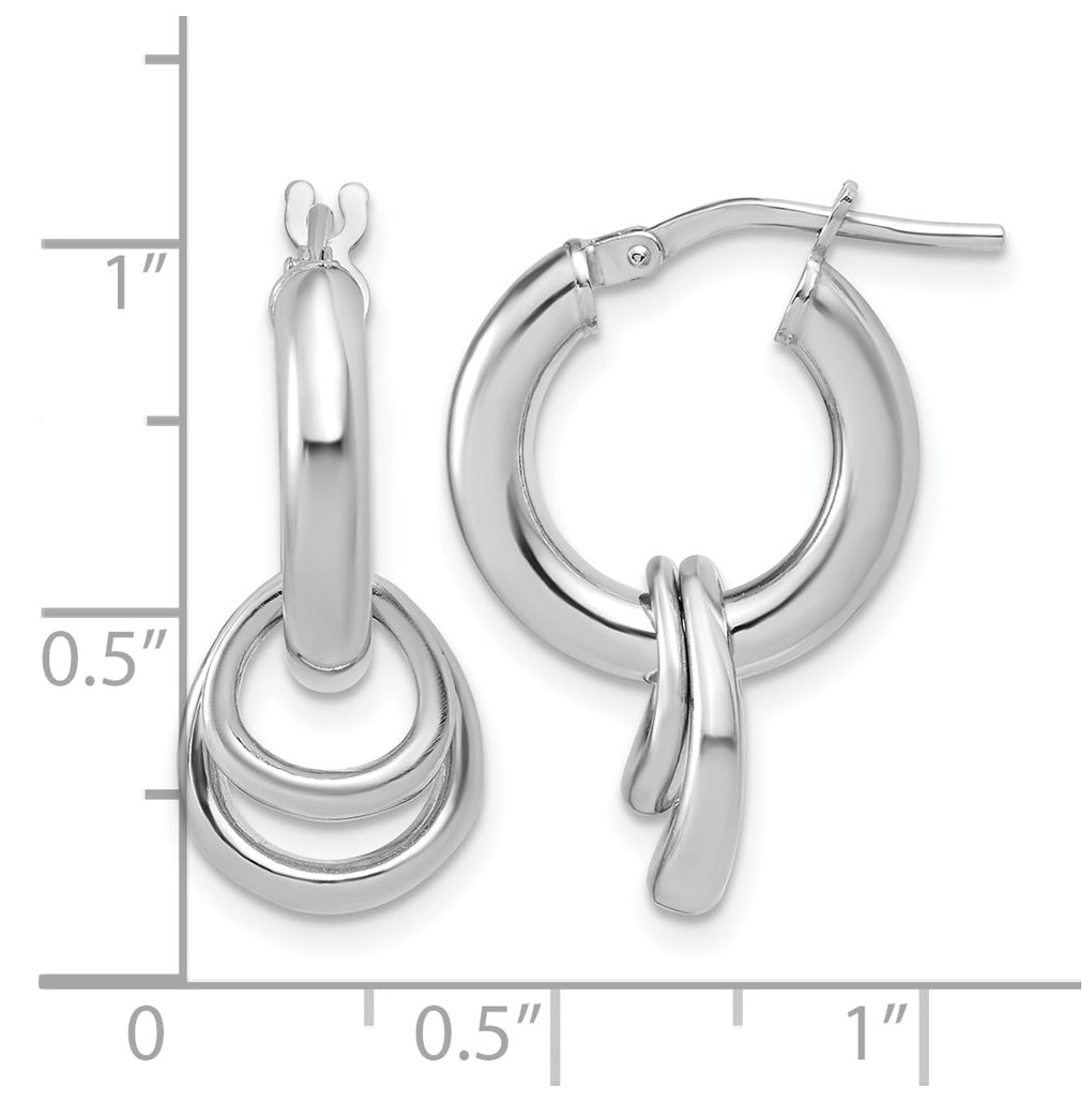 Sterling Silver RH-plated Polished Circle Dangle Hoop Earrings