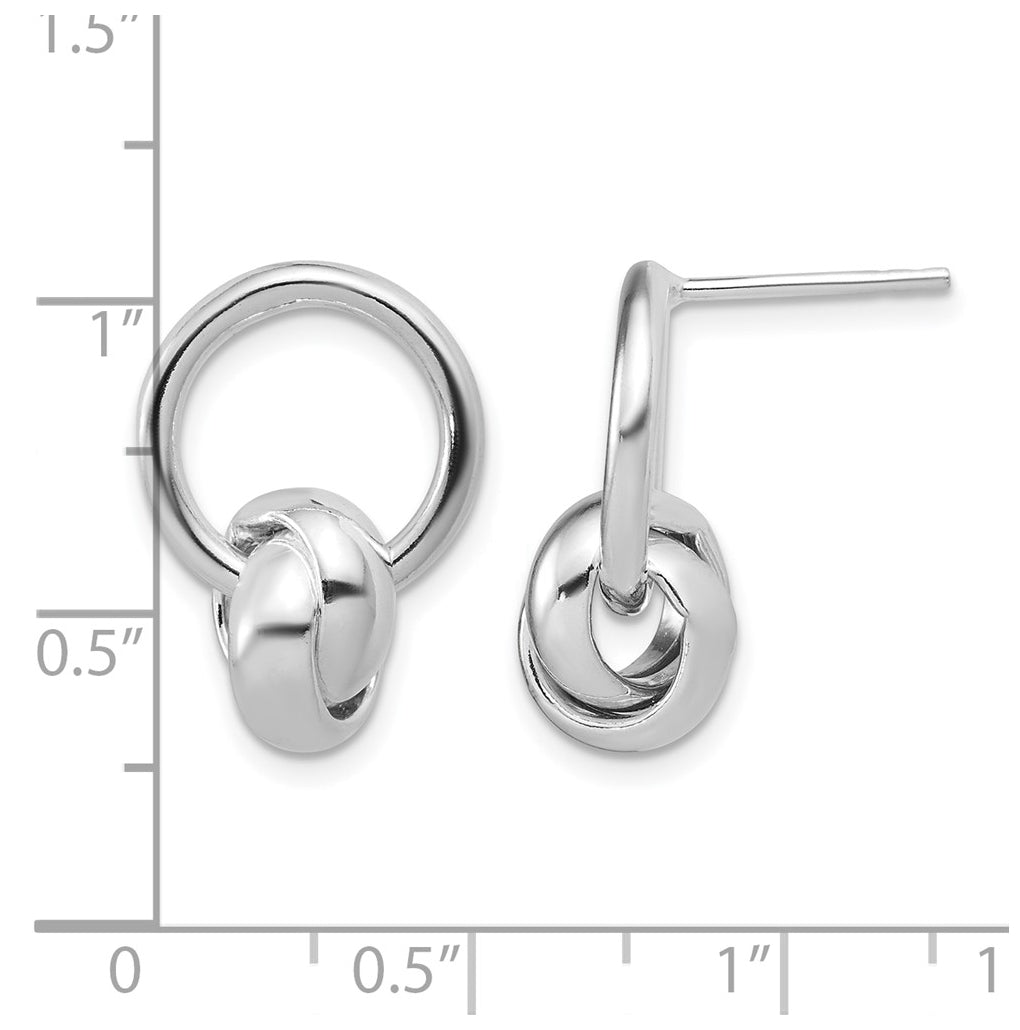 Sterling Silver RH-plated Polished Circle Dangle Post Earrings