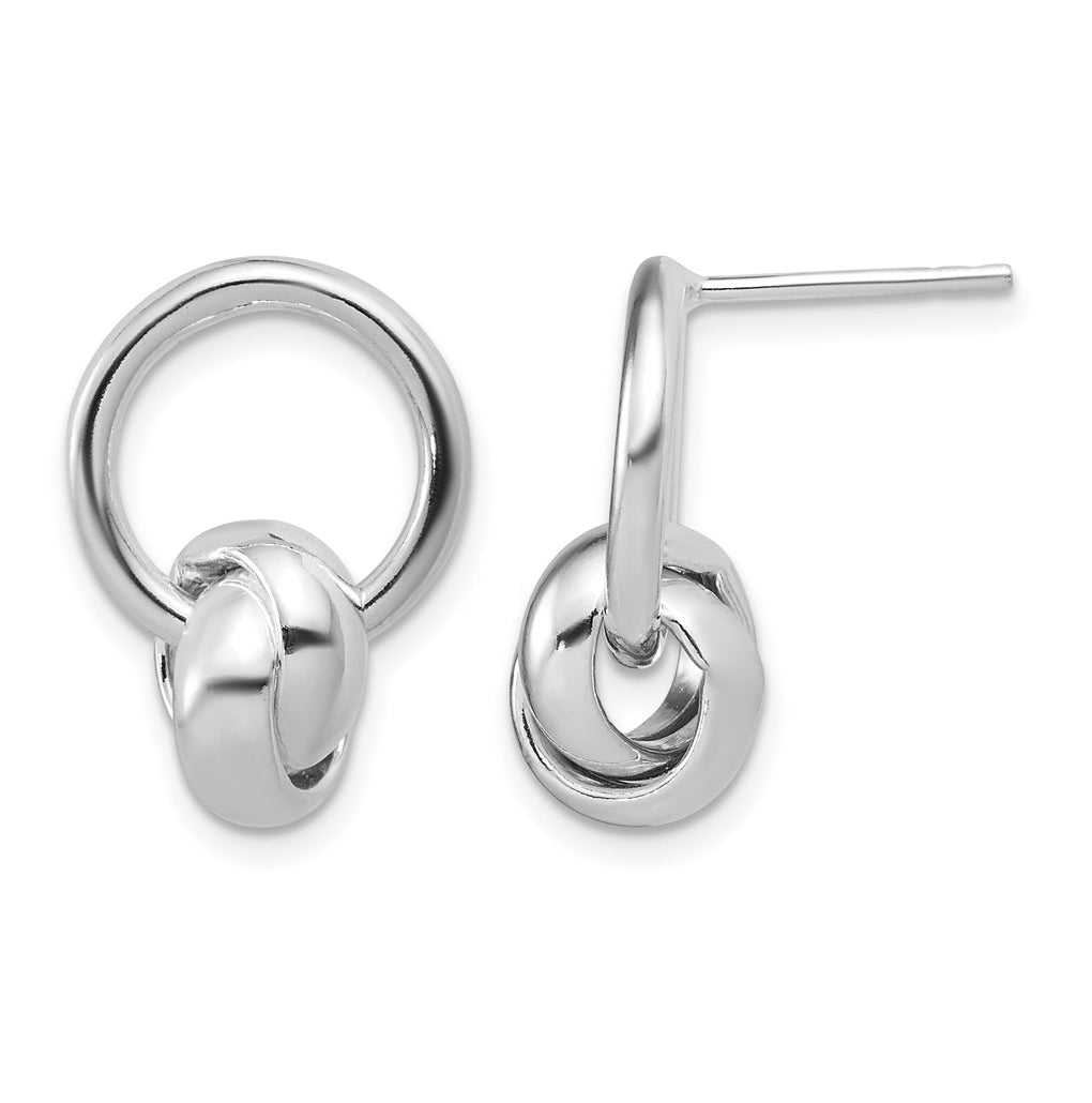 Sterling Silver RH-plated Polished Circle Dangle Post Earrings