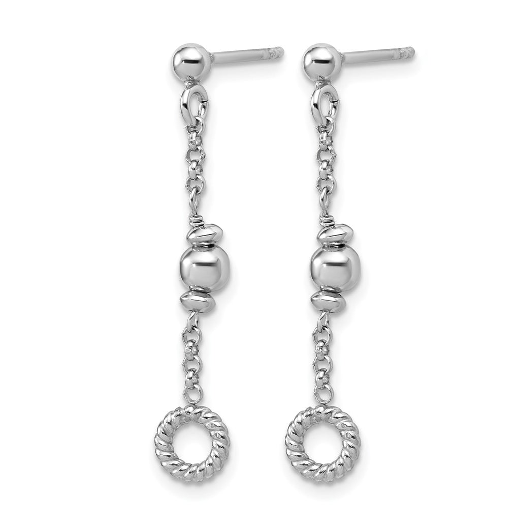 Sterling Silver RH-plated Polished Beaded and Circle Dangle Post E