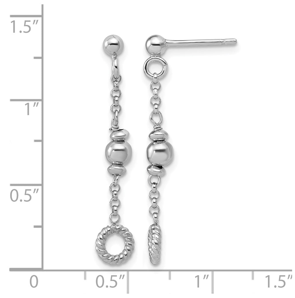 Sterling Silver RH-plated Polished Beaded and Circle Dangle Post E