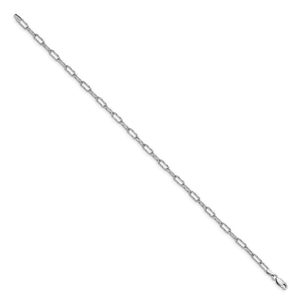 Sterling Silver Rhodium-plated Polished Textured Link Bracelet