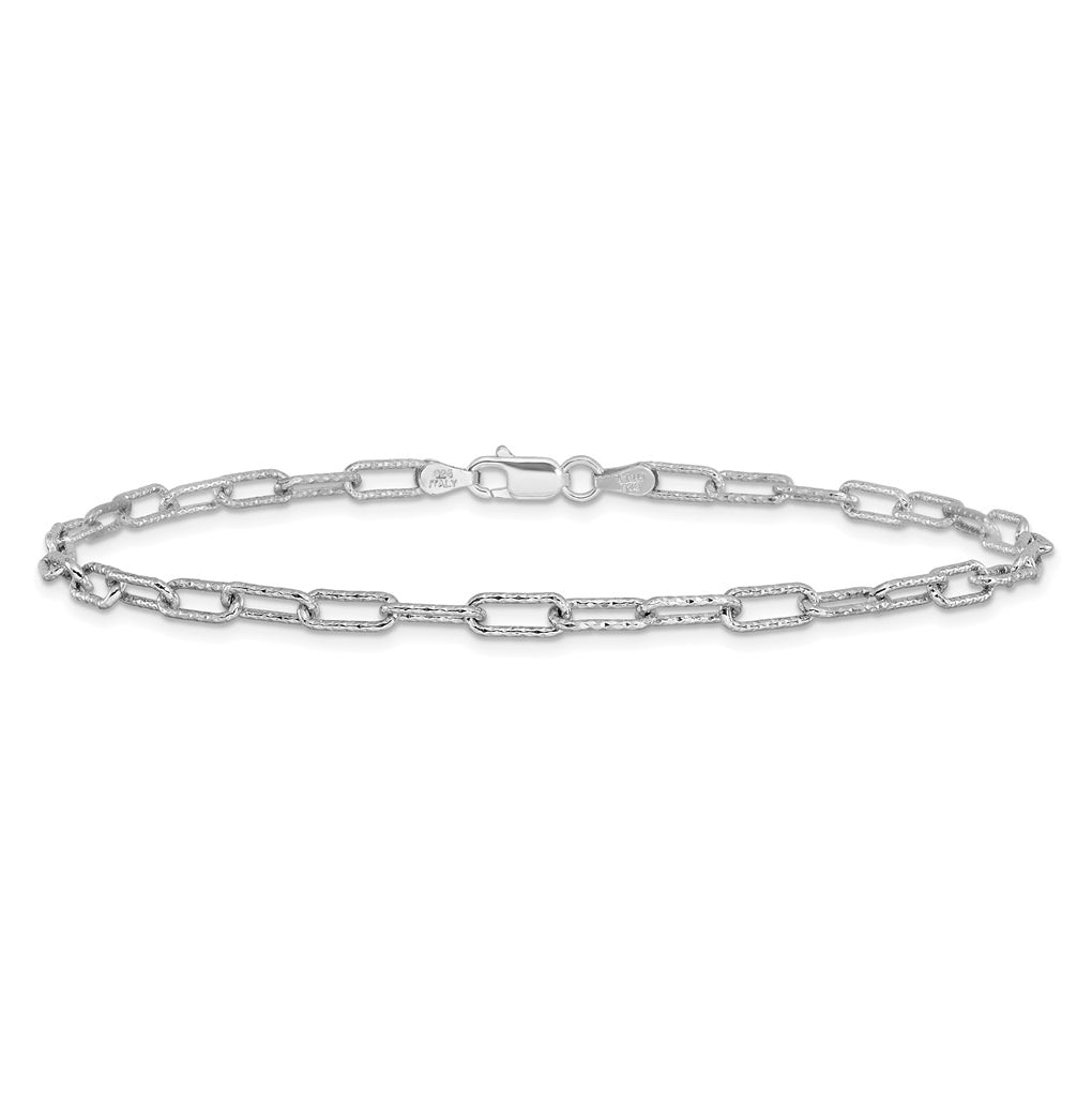 Sterling Silver Rhodium-plated Polished Textured Link Bracelet