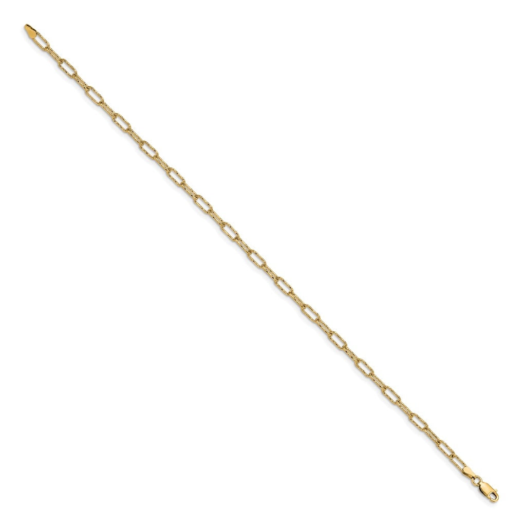 Sterling Silver Gold-plated Polished Textured Link Anklet