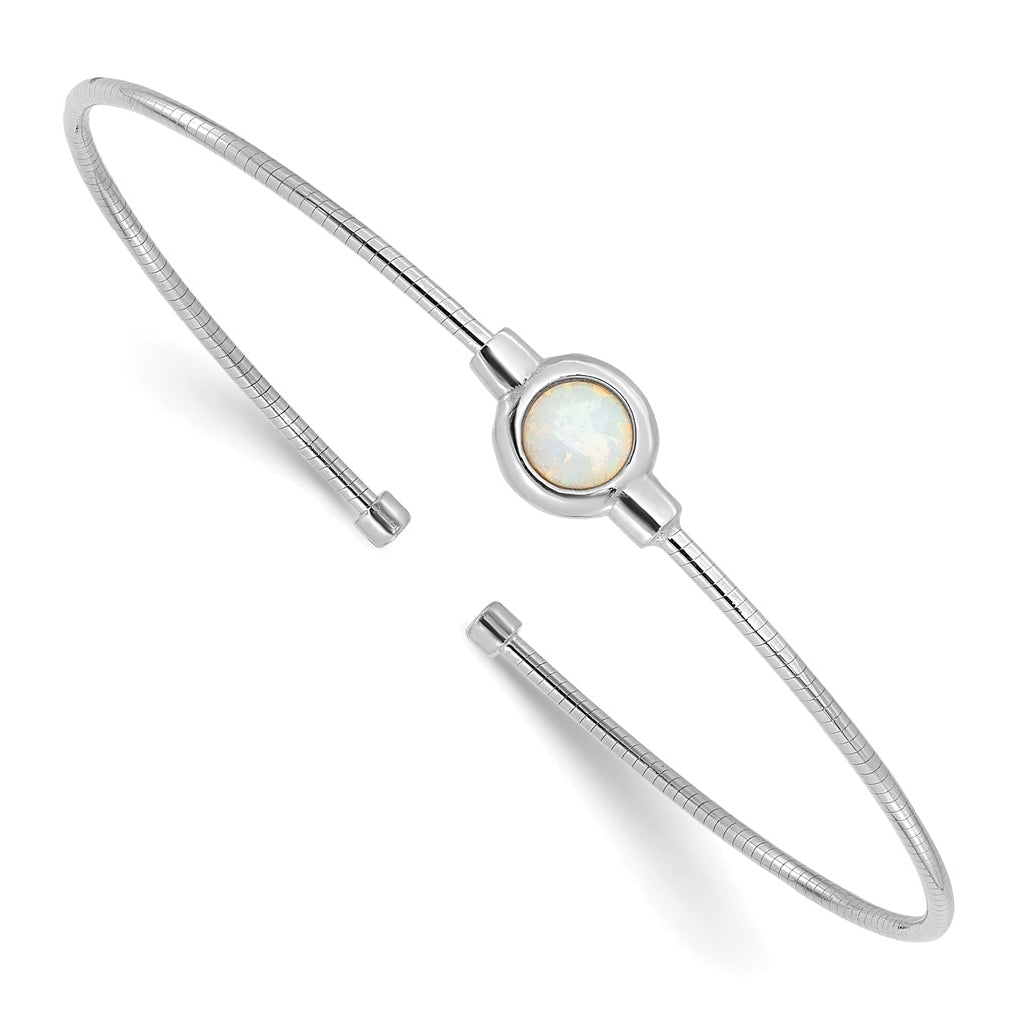 Sterling Silver RH-plated Polished Opal Cuff Bracelet