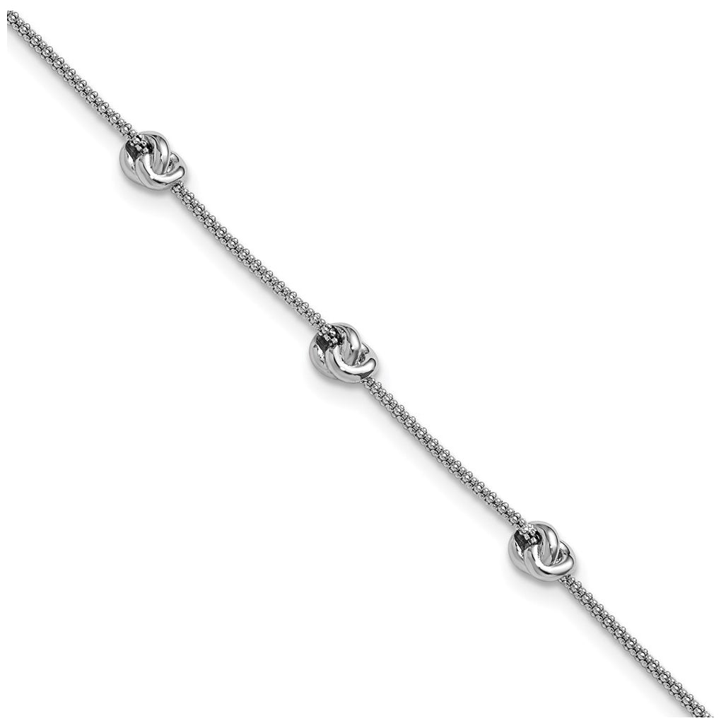 Sterling Silver RH-plt Polished Love Knot w/1in ext. Bracelet