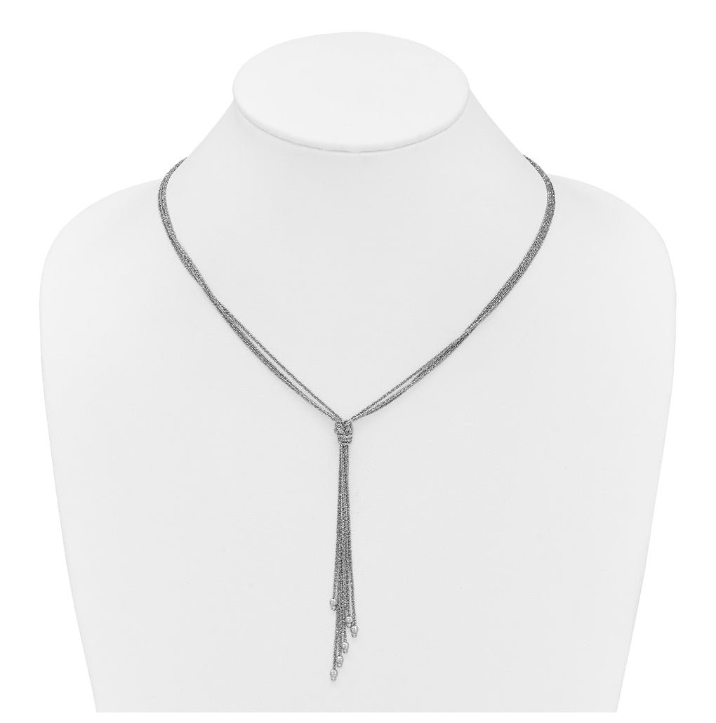 Sterling Silver RH-plt Pol/Dia-cut Drop w/2in ext. Necklace