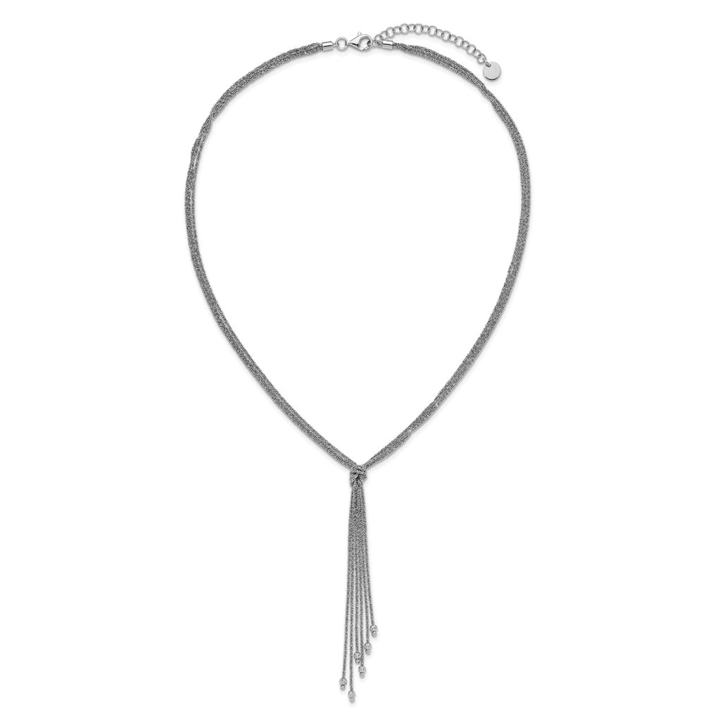 Sterling Silver RH-plt Pol/Dia-cut Drop w/2in ext. Necklace