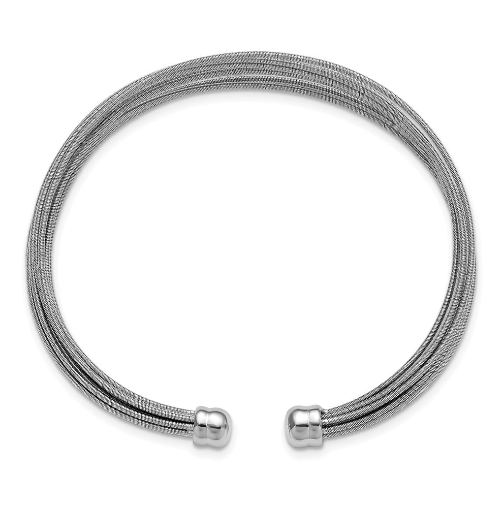 Sterling Silver RH-plated Polished multi-wire Cuff Bangle