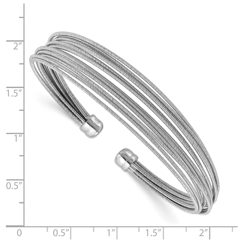 Sterling Silver RH-plated Polished multi-wire Cuff Bangle