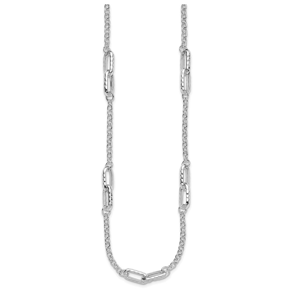 Sterling Silver RH-plated Polished and Hammered Link Necklace