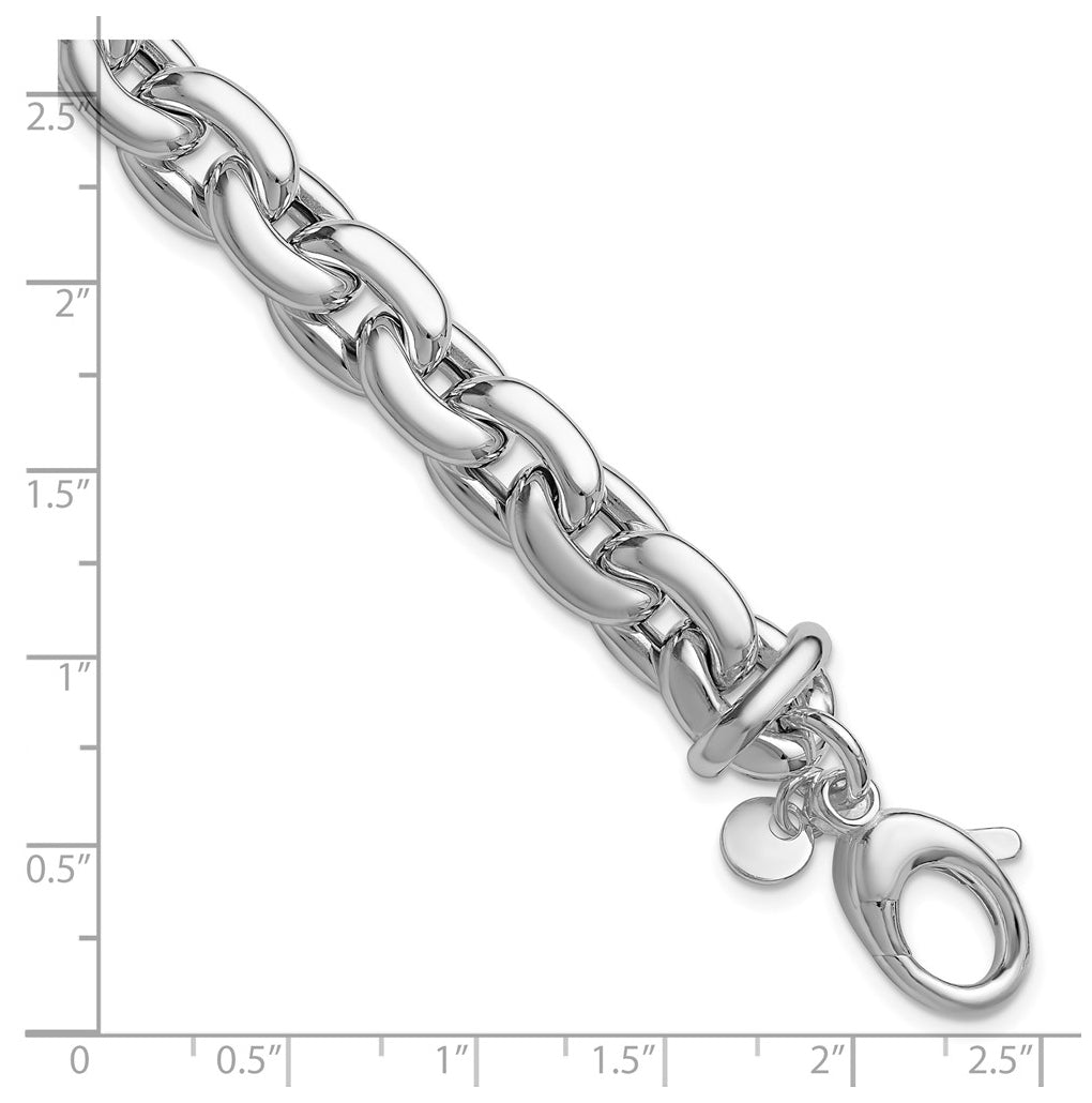 Sterling Silver RH-plt Polished Cable Link w/.5in ext. Bracelet