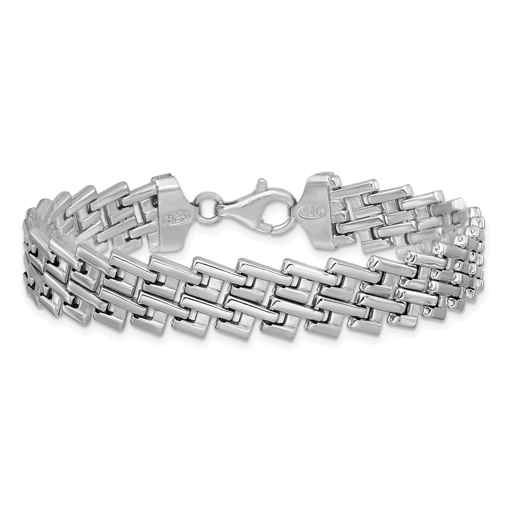 Sterling Silver Rhodium-Plated Flat Fancy Link Bracelet