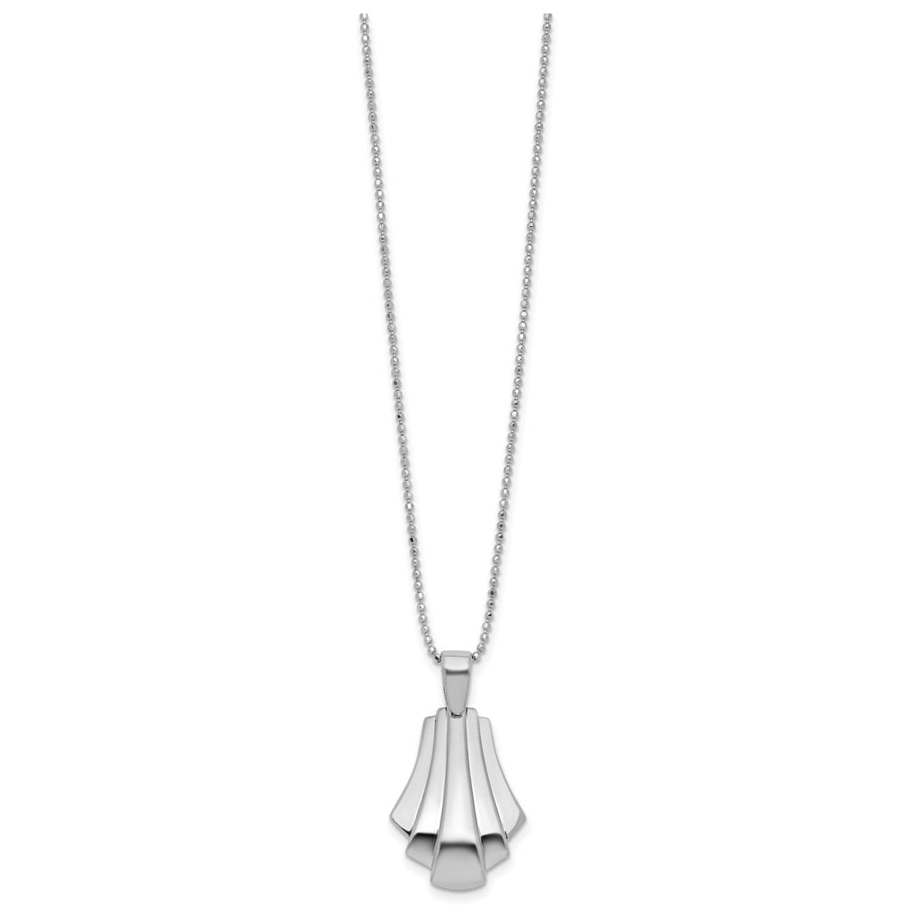 Sterling Silver Rh-Plat Polished Fancy Pendant on Beaded Necklace