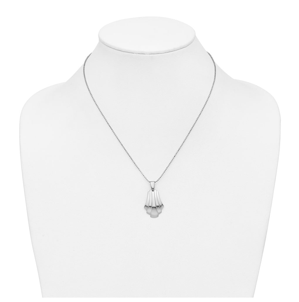 Sterling Silver Rh-Plat Polished Fancy Pendant on Beaded Necklace