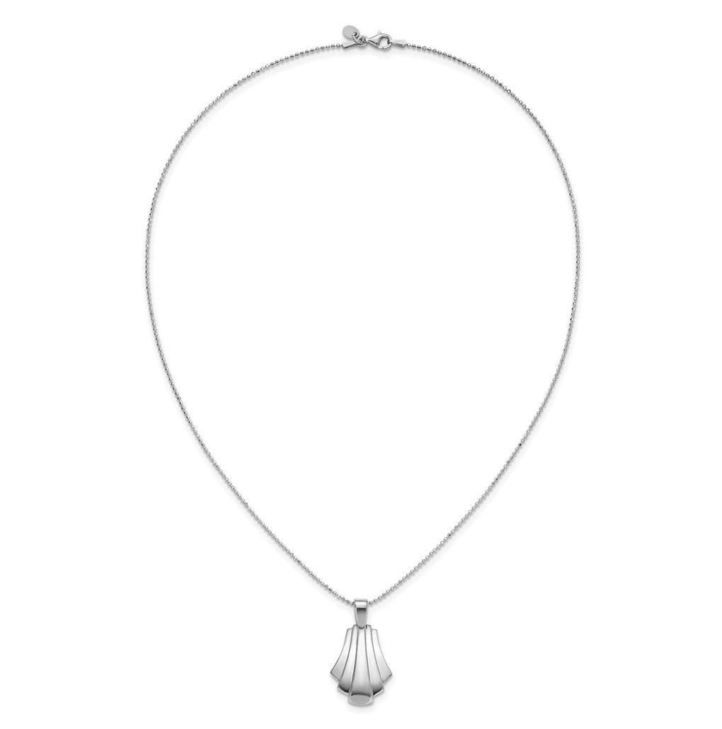 Sterling Silver Rh-Plat Polished Fancy Pendant on Beaded Necklace