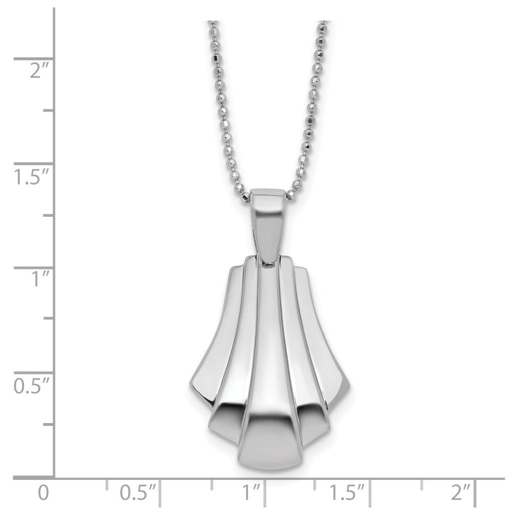 Sterling Silver Rh-Plat Polished Fancy Pendant on Beaded Necklace