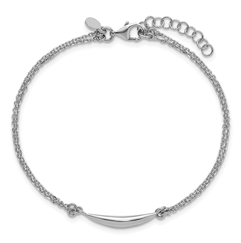 Sterling Silver RH-plated Fancy Bar 2-Strand w/.75in ext. Bracelet