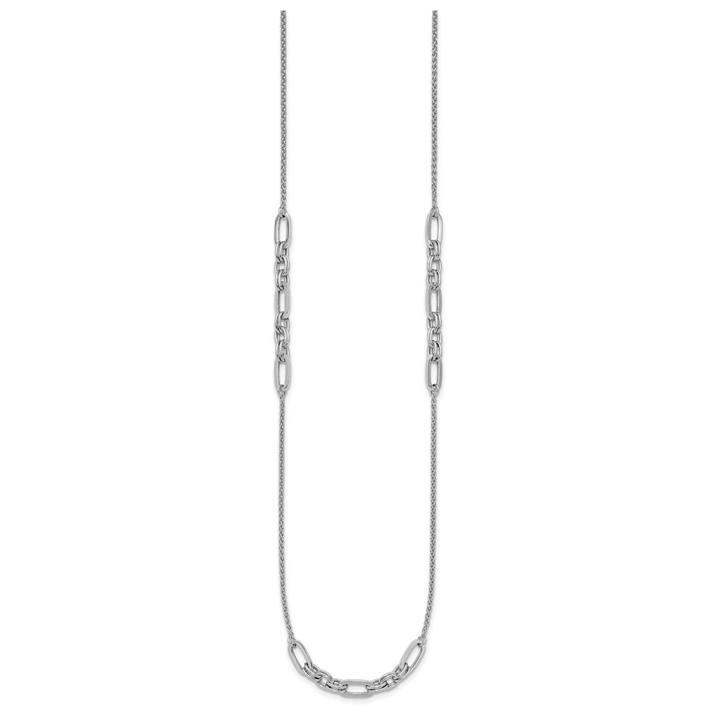 Sterling Silver RH-plated Fancy Oval Station Links Necklace