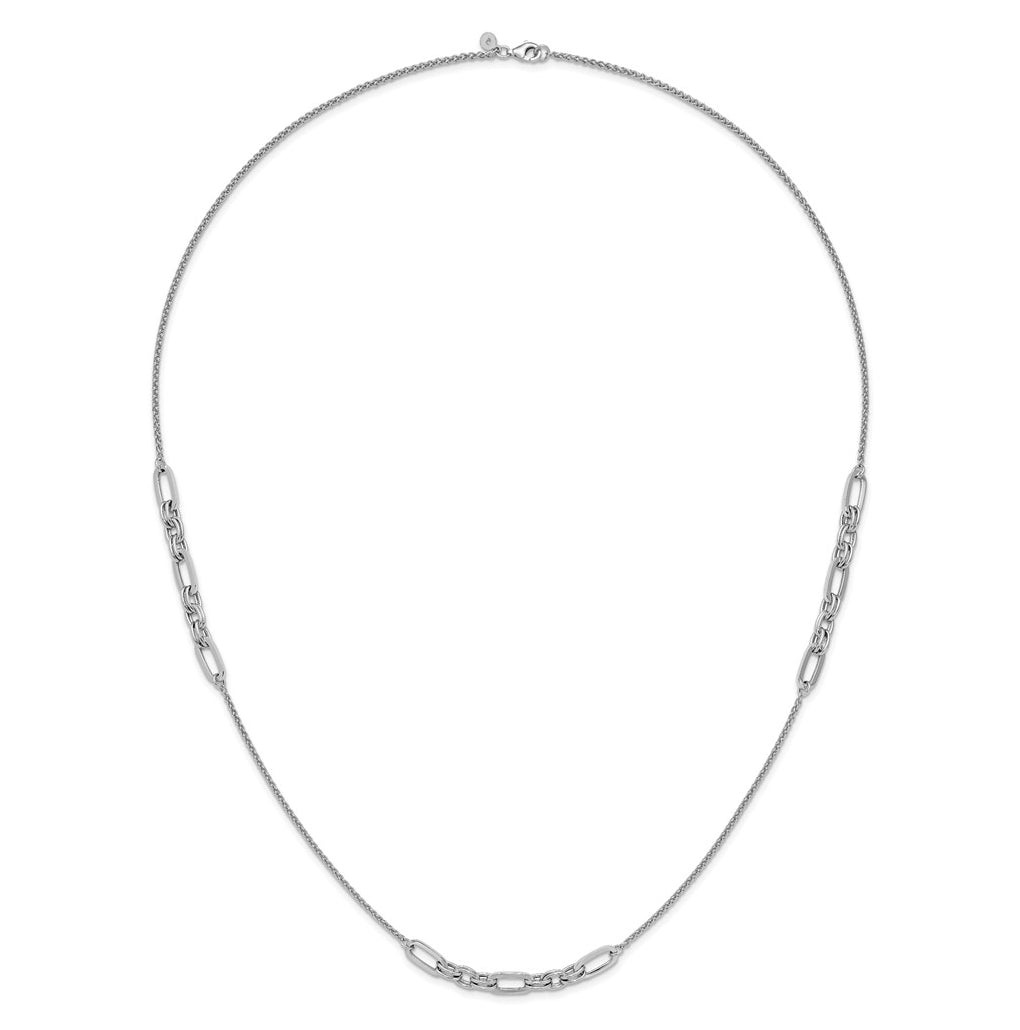 Sterling Silver RH-plated Fancy Oval Station Links Necklace