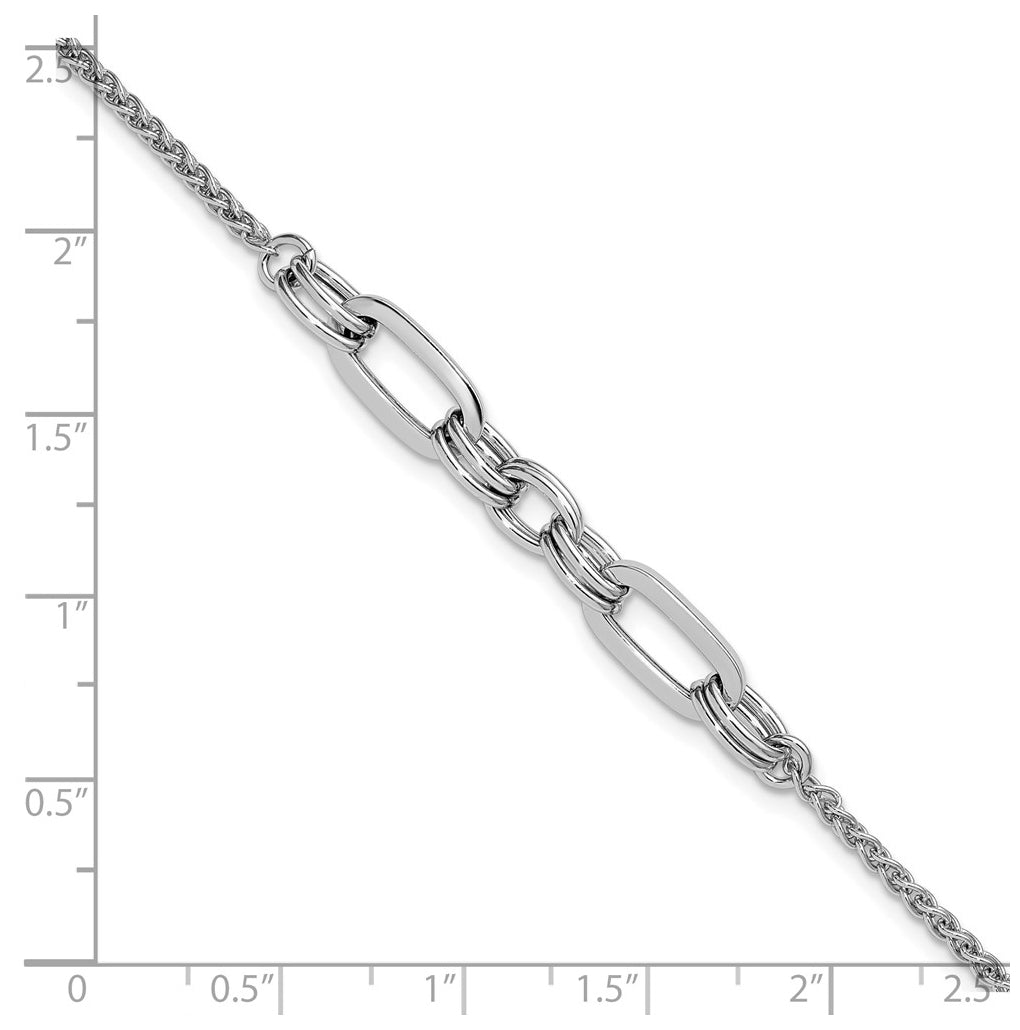 Sterling Silver RH-plated Fancy Oval Links w/1in ext. Bracelet