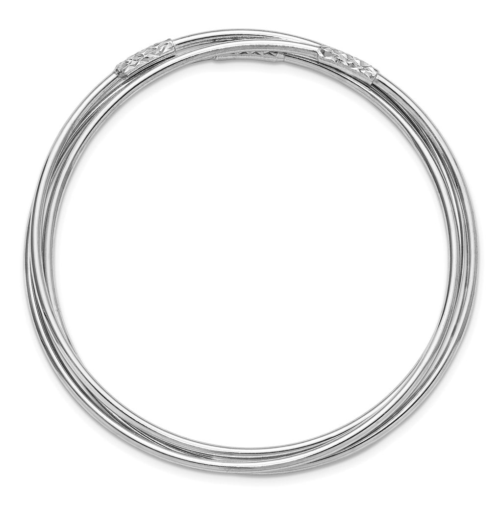 Sterling Silver RH-pl Pol / Dia-cut 3 Intertwined Slip-on Bangle