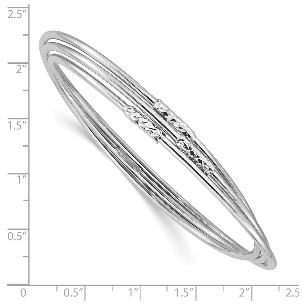 Sterling Silver RH-pl Pol / Dia-cut 3 Intertwined Slip-on Bangle