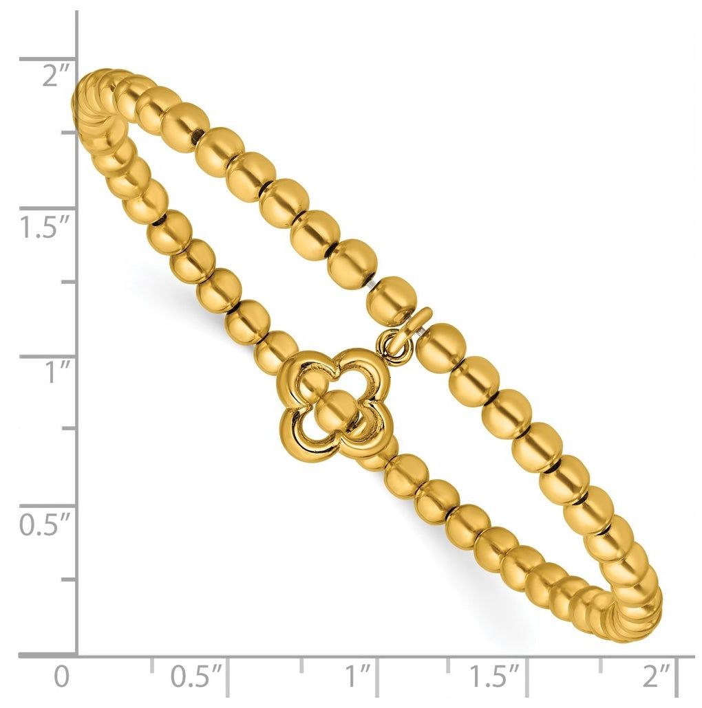 Sterling Silver Gold-tone Polished Beads w/Charm Stretch Bracelet