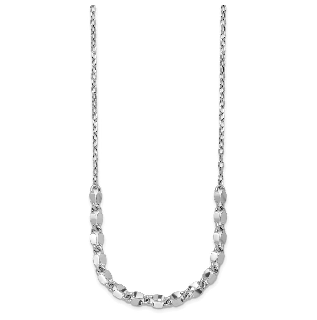 Sterling Silver RH-plated Polished Fancy Link w/2in ext. Necklace