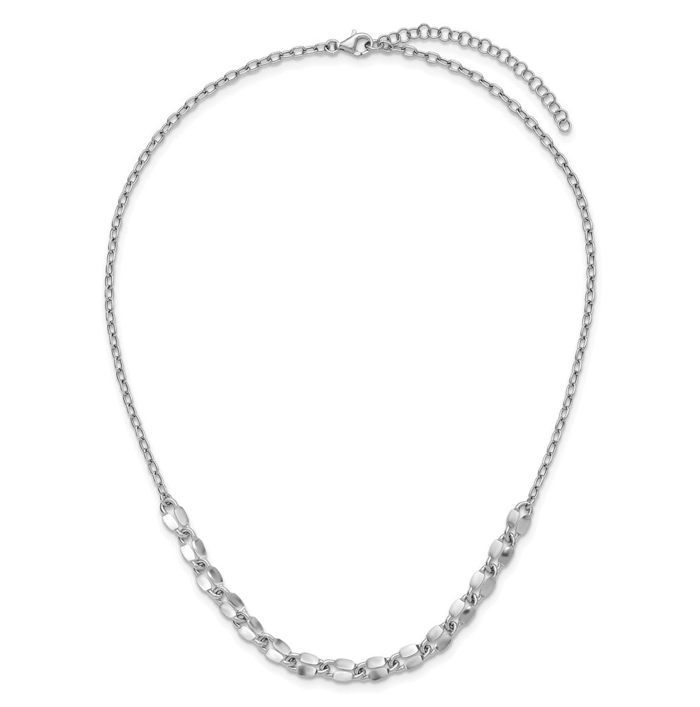 Sterling Silver RH-plated Polished Fancy Link w/2in ext. Necklace