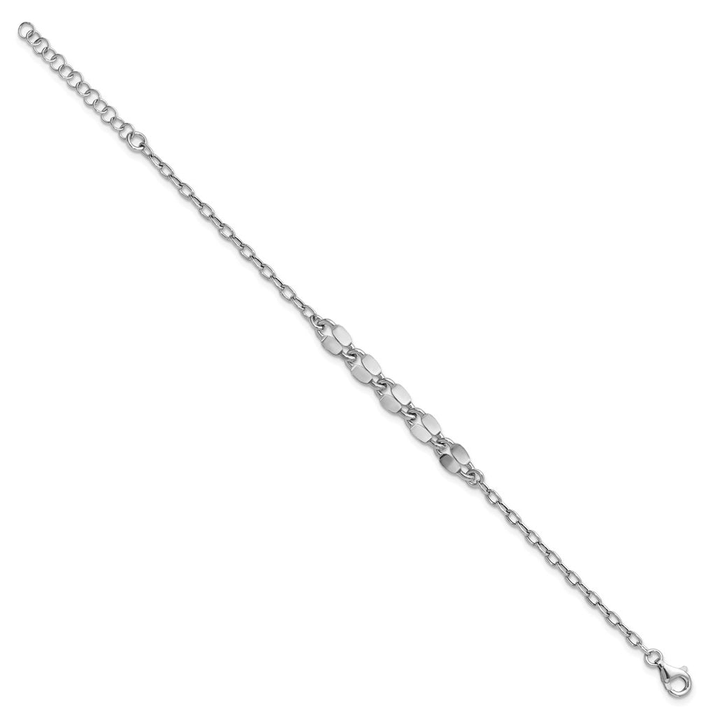 Sterling Silver RH-plated Pol. Fancy Link w/1in ext. Bracelet