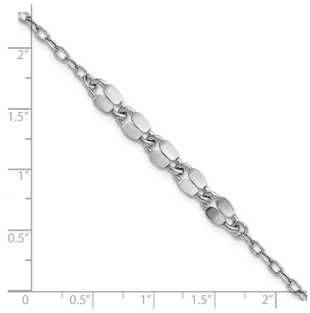 Sterling Silver RH-plated Pol. Fancy Link w/1in ext. Bracelet