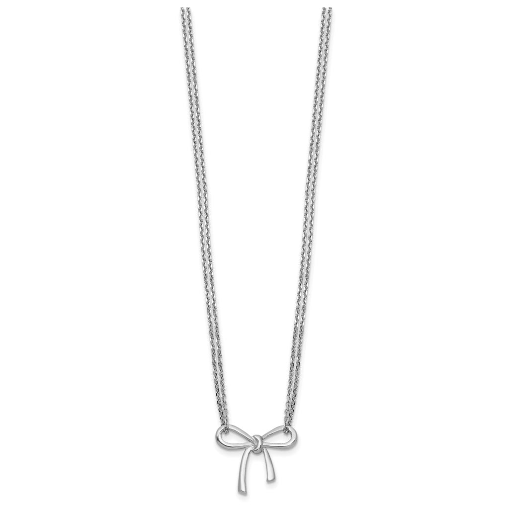 Sterling Silver RH-plated Polished Two-strand Bow w/2in ext. Necklace