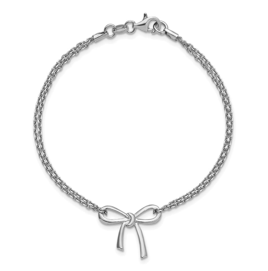 Sterling Silver RH-plated Polished Two-strand Bow Bracelet