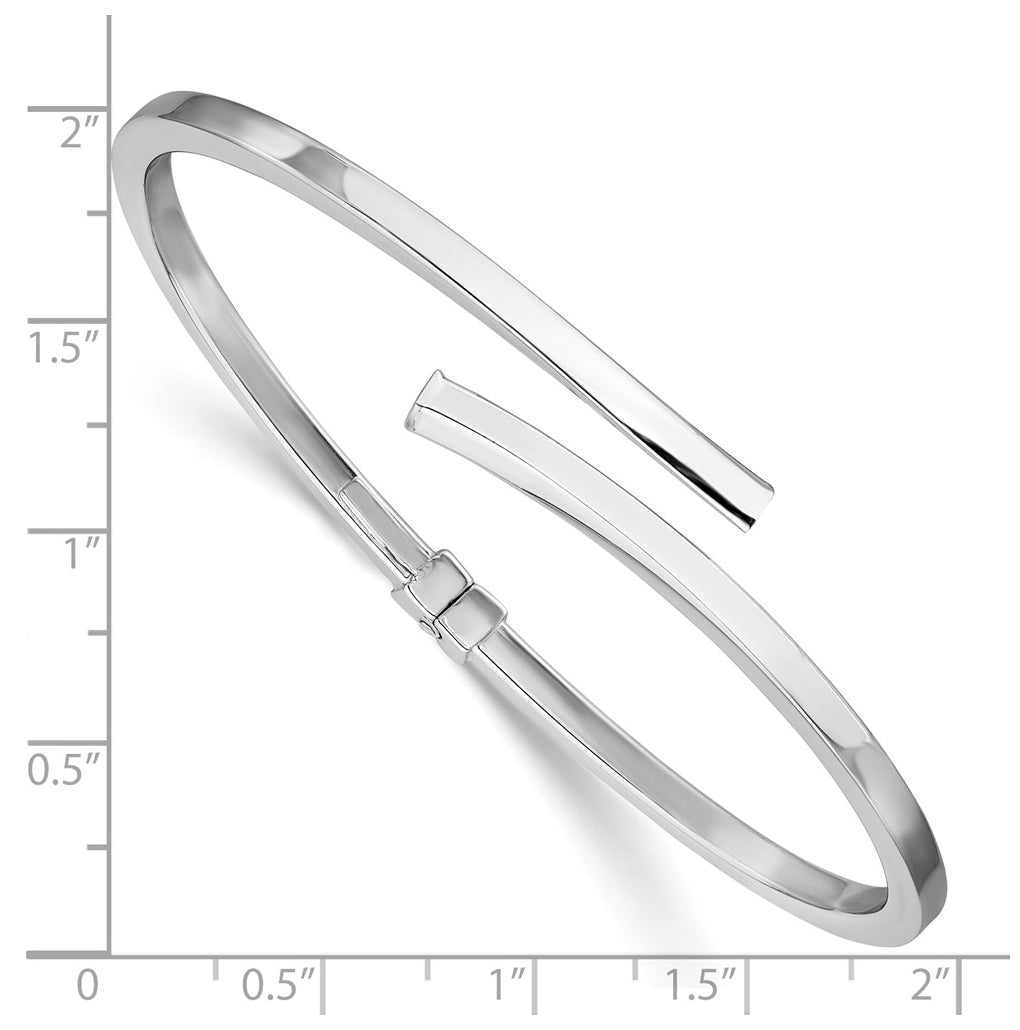 Sterling Silver RH-plated Polished Bypass Hinged Cuff Bangle