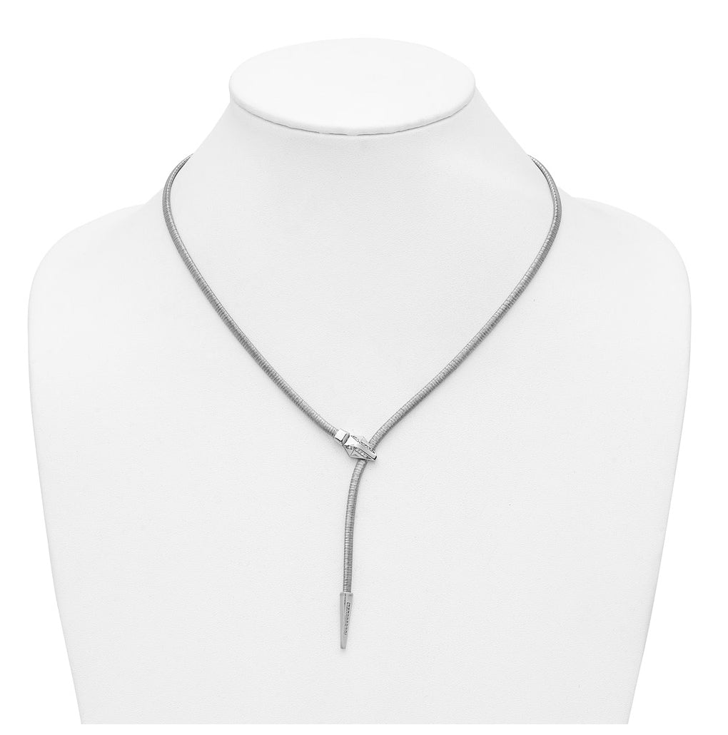 SS RH-plated Polished/Textured Cubic Zirconia Lariat Snake w/ 2in ext. Necklace