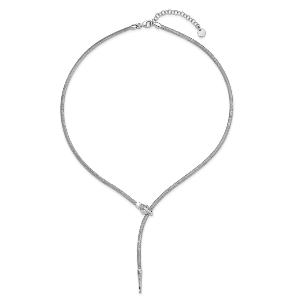 SS RH-plated Polished/Textured Cubic Zirconia Lariat Snake w/ 2in ext. Necklace