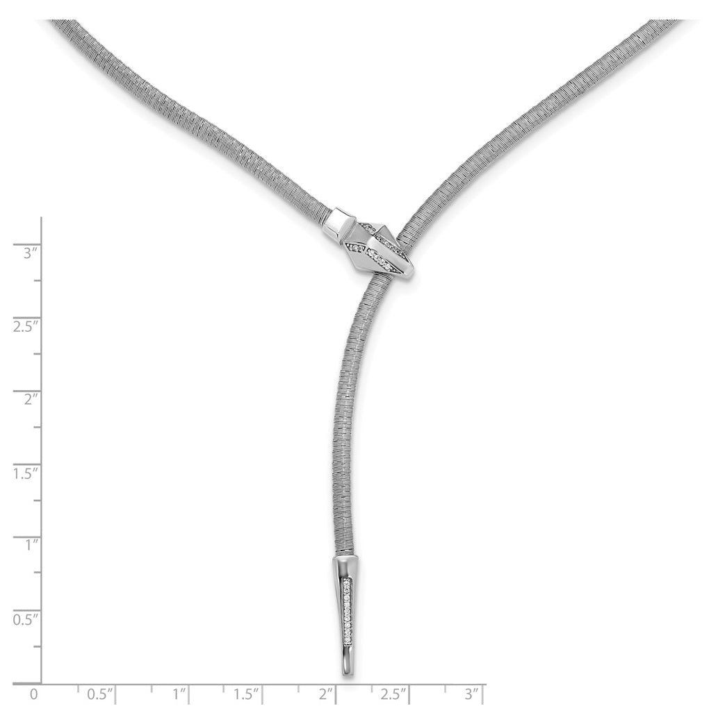 SS RH-plated Polished/Textured Cubic Zirconia Lariat Snake w/ 2in ext. Necklace