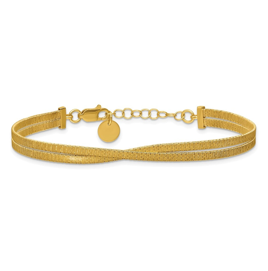 Sterling Silver Gold-pl Satin/Textured 2-Strand w/1in ext. Bracelet