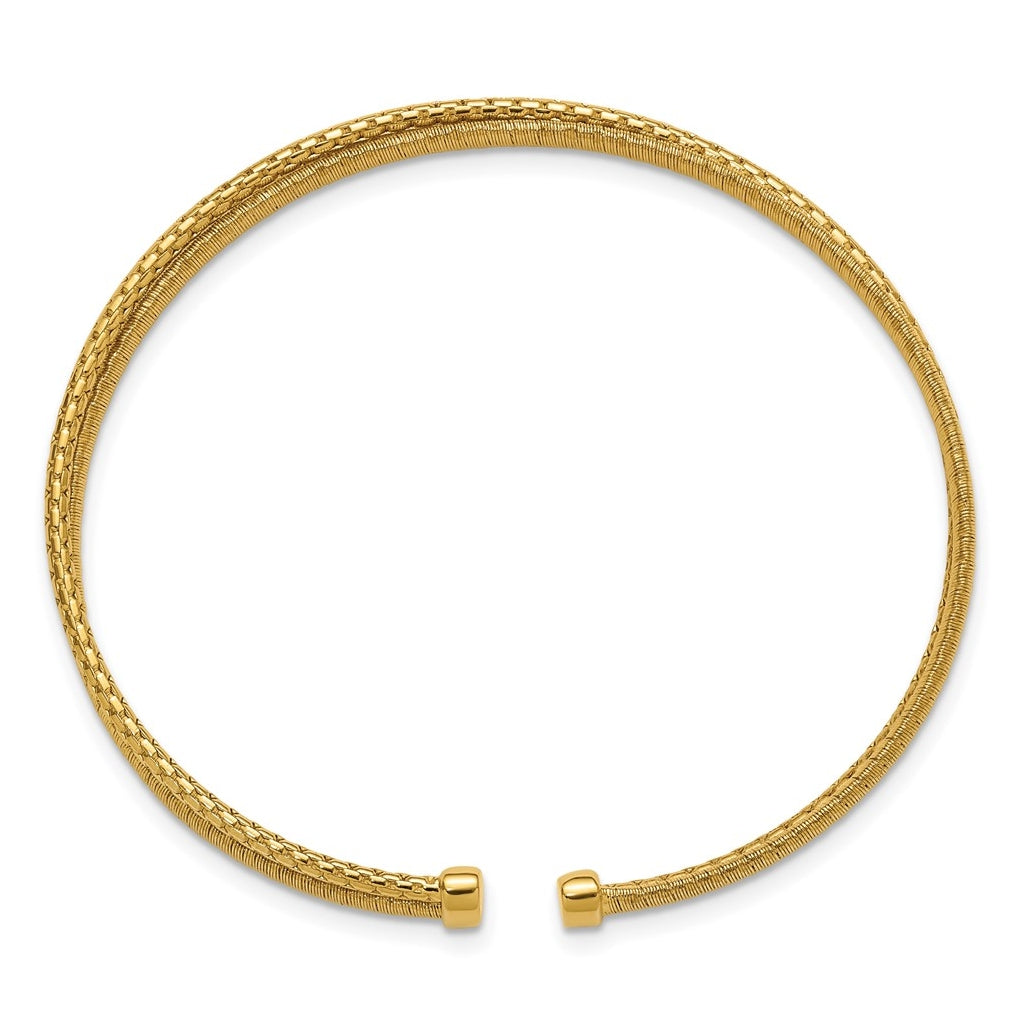 Sterling Silver Gold-plated Polished/Satin/Textured Flexible Cuff Bangle