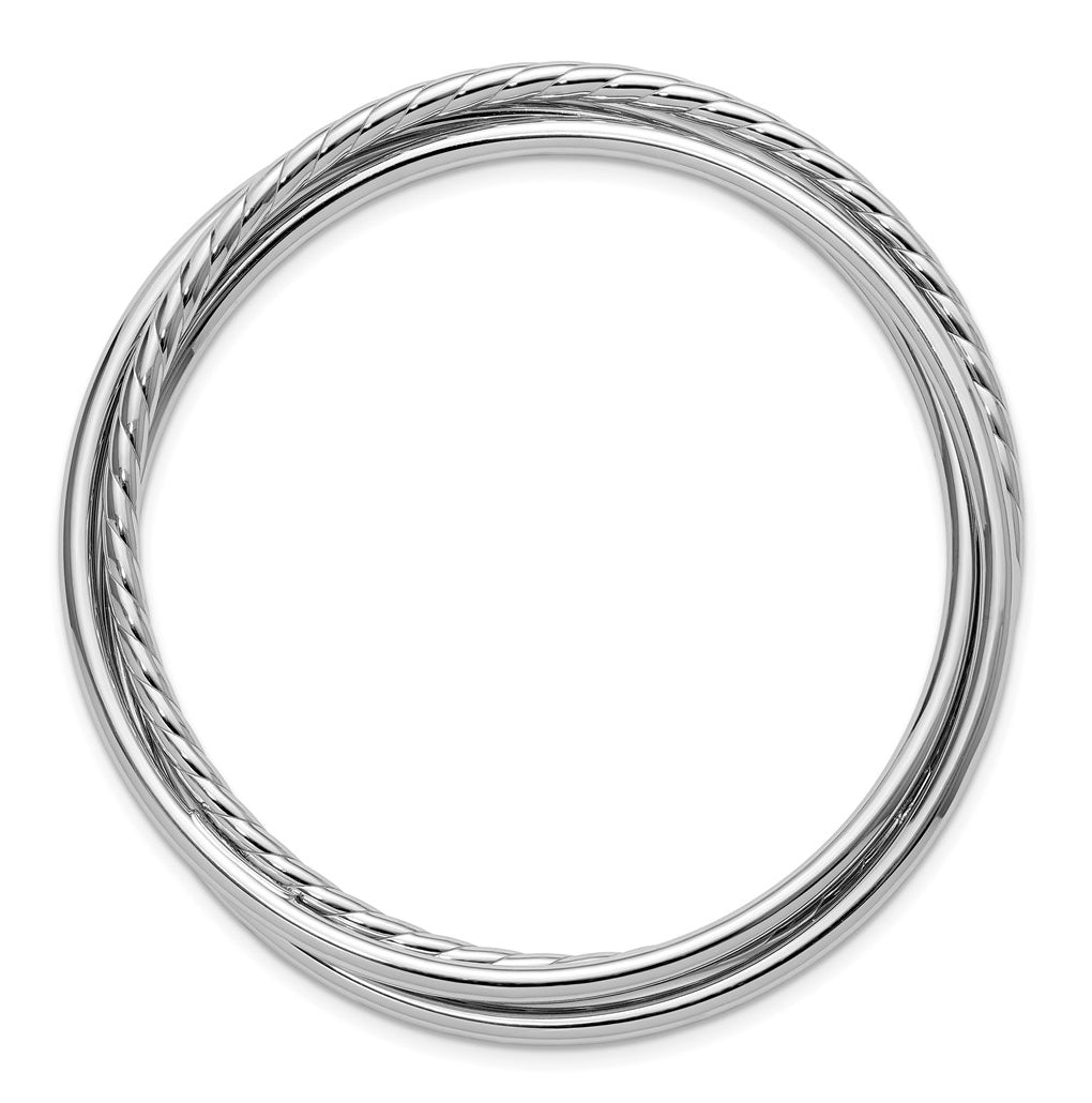 Sterling Silver RH-plated Polished and Twisted 3-Intertwined Slip-on Bangle