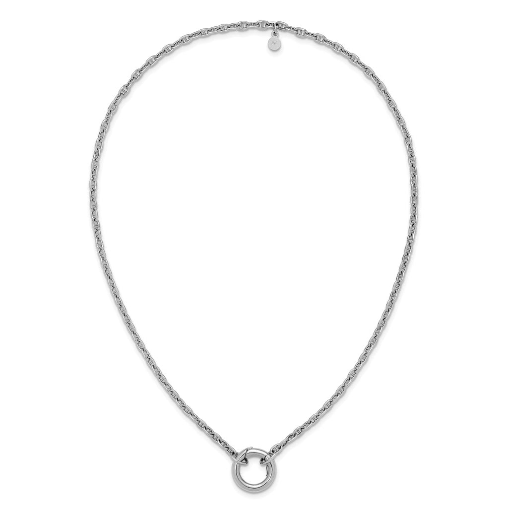 Sterling Silver Rhodium Plated Polished Push Clasp Anchor Link 16in Necklace