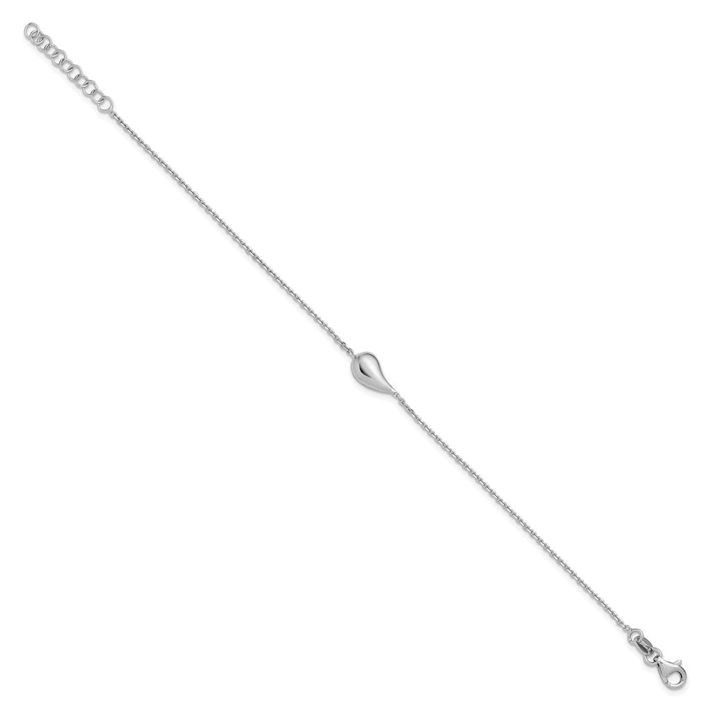 Sterling Silver RH-plated Polished Teardrop w/ 1in ext. Bracelet