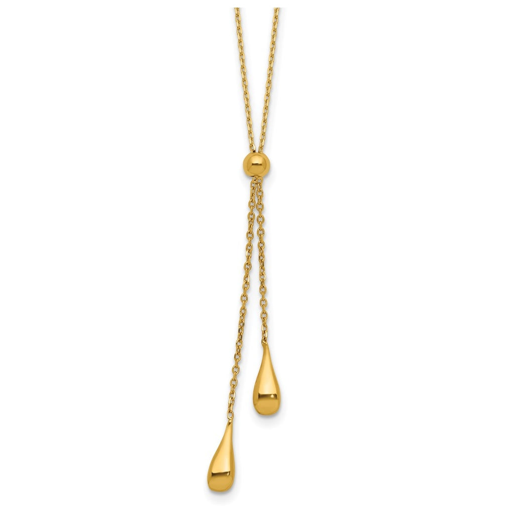 Sterling Silver Gold-tone Polished Teardrop Lariat w/ 2in ext. Necklace