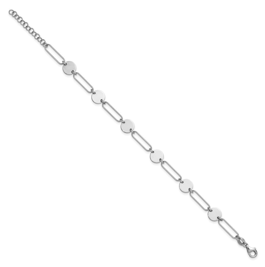 Sterling Silver RH-plated Polished Circle and Link w/ 1in ext. Bra