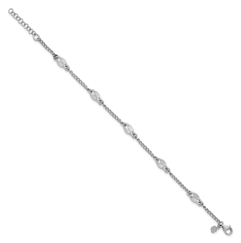 Sterling Silver RH-plated Fancy Link w/1in ext. Bracelet