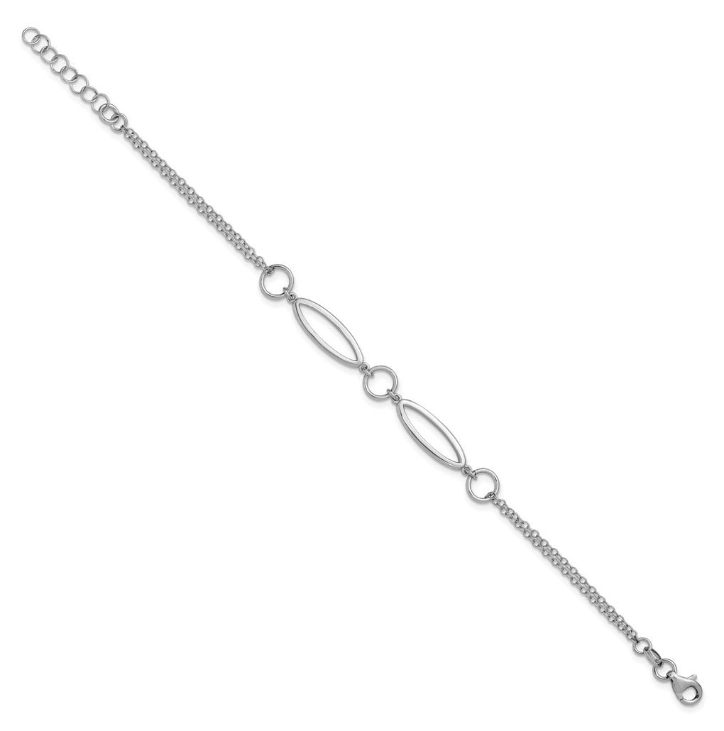 Sterling Silver RH-plated Geometric 2-strand w/1in ext. Bracelet
