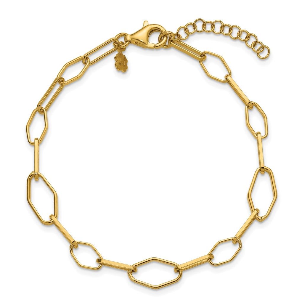 Sterling Silver Gold-tone pol. Fancy Link w/1in ext. Bracelet