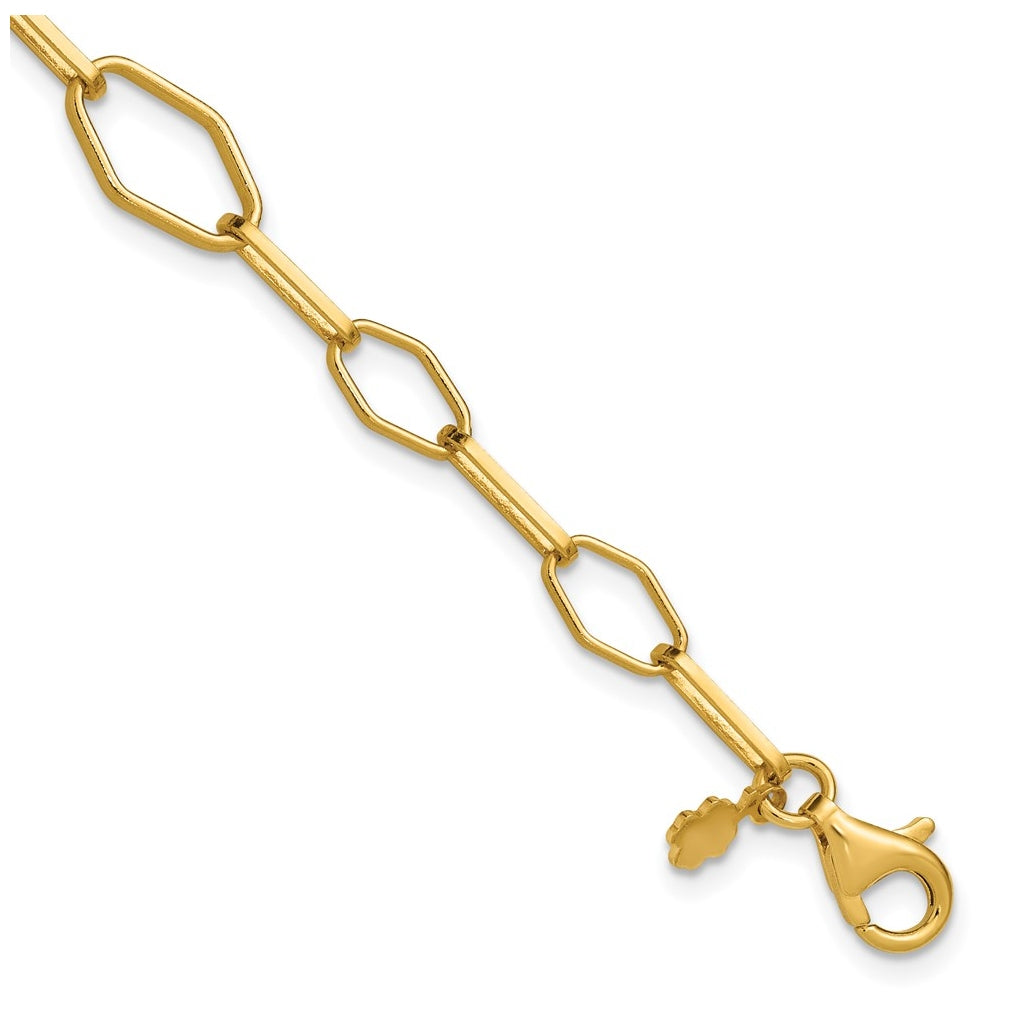 Sterling Silver Gold-tone pol. Fancy Link w/1in ext. Bracelet